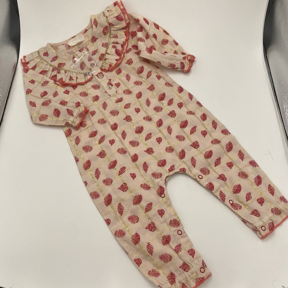 Egg New York Baby Girl One Piece Jumpsuit Pink Red Gold Leaves 6 Months‎ New